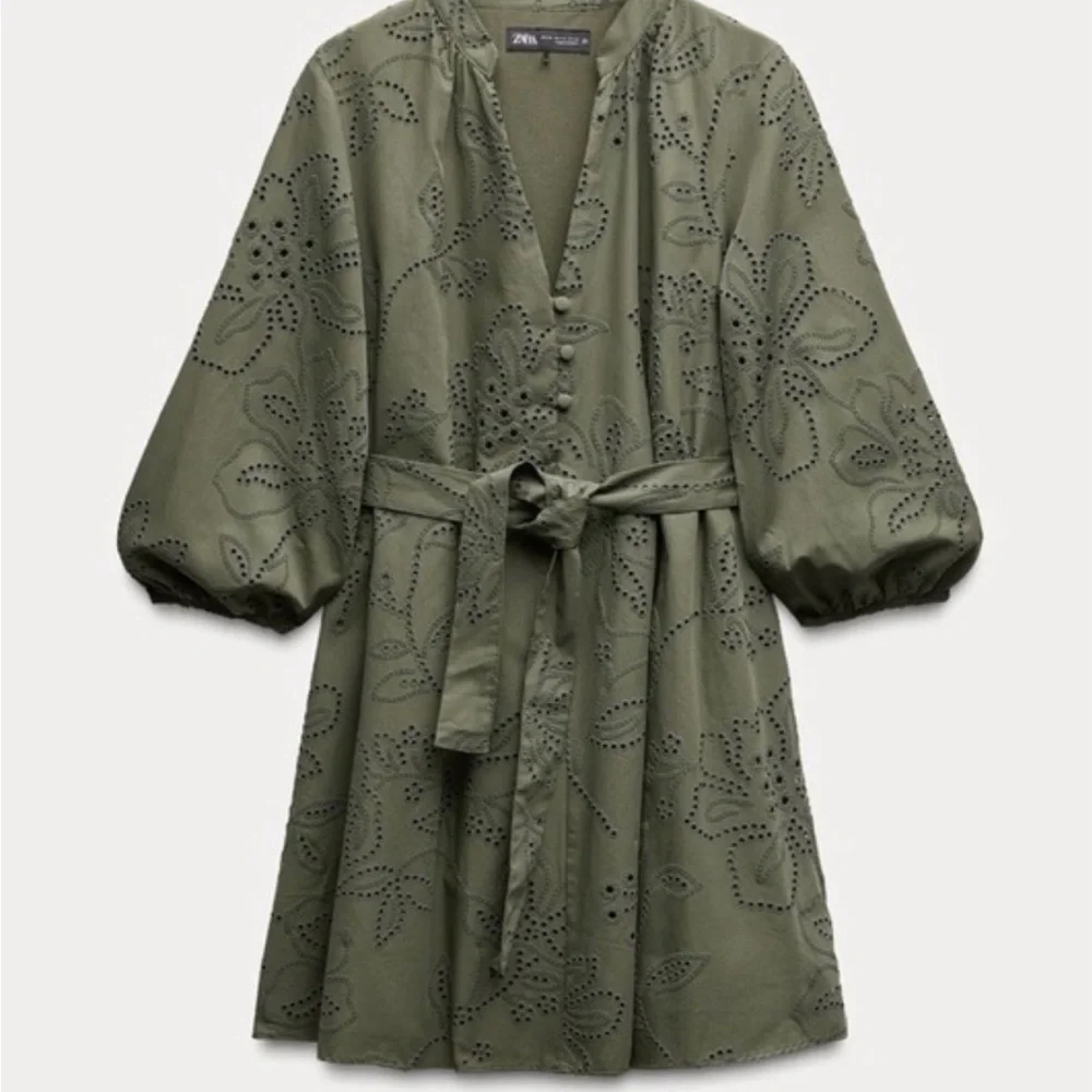zara green tie dress ZARA NEW WOMAN SHORT SATIN EFFECT WRAP DRESS MID-GREEN XS 2950/371